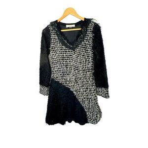 SCRAP-WORK Women’s Boho Gypsy Eyelash Fabric Tunic/Dress Black/White Size Small